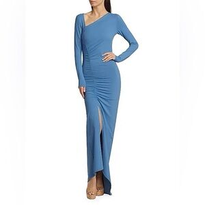 Susana Monaco Long Sleeve Ruched Jersey Maxi Dress in Cornflower Blue Medium NEW